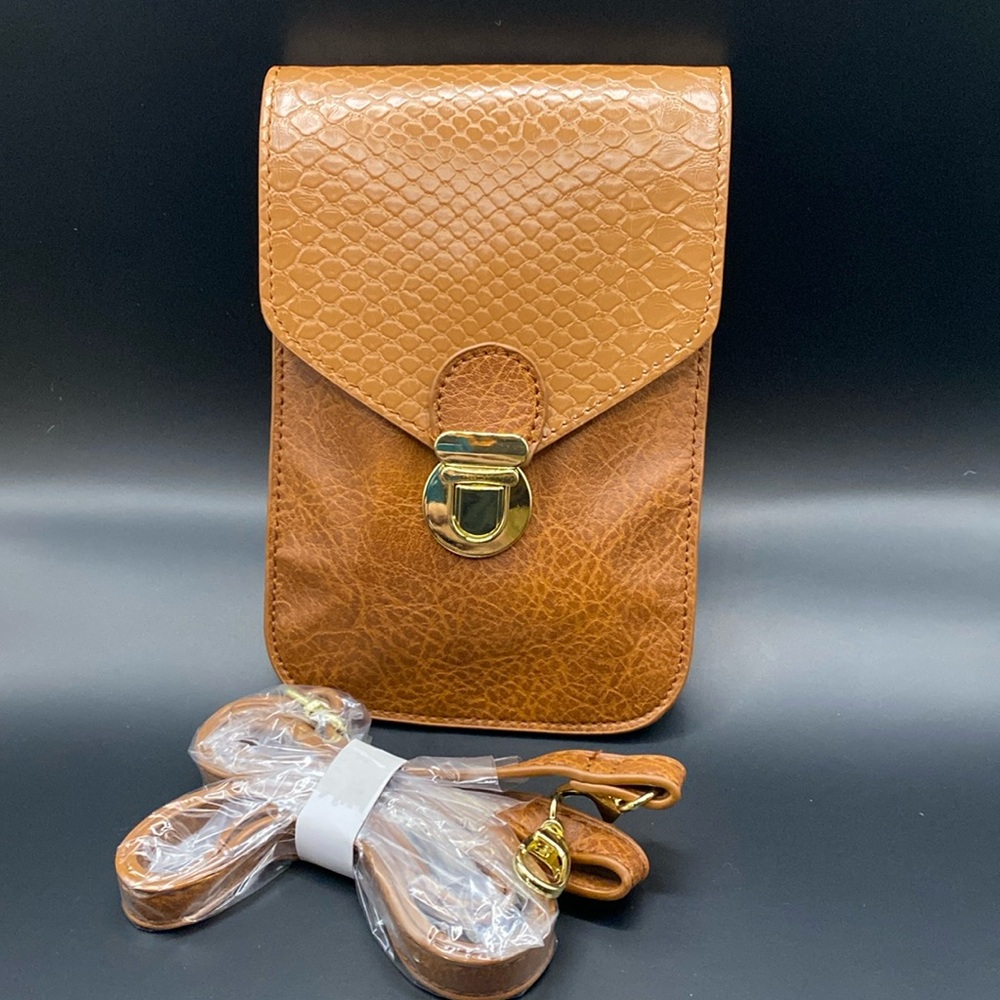 Brown Faux Leather Touch Screen Crossbody Purse Phone Bag 5x8 NWT